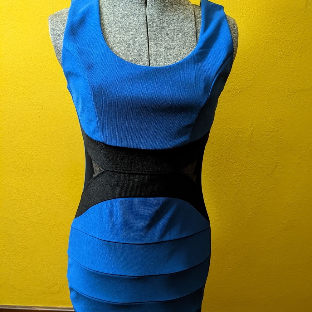 Ruby rox dress. Blue with mesh cutout details. Size small.